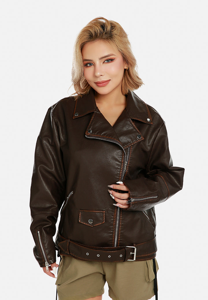 oversized biker jacket by ruw#color_brown