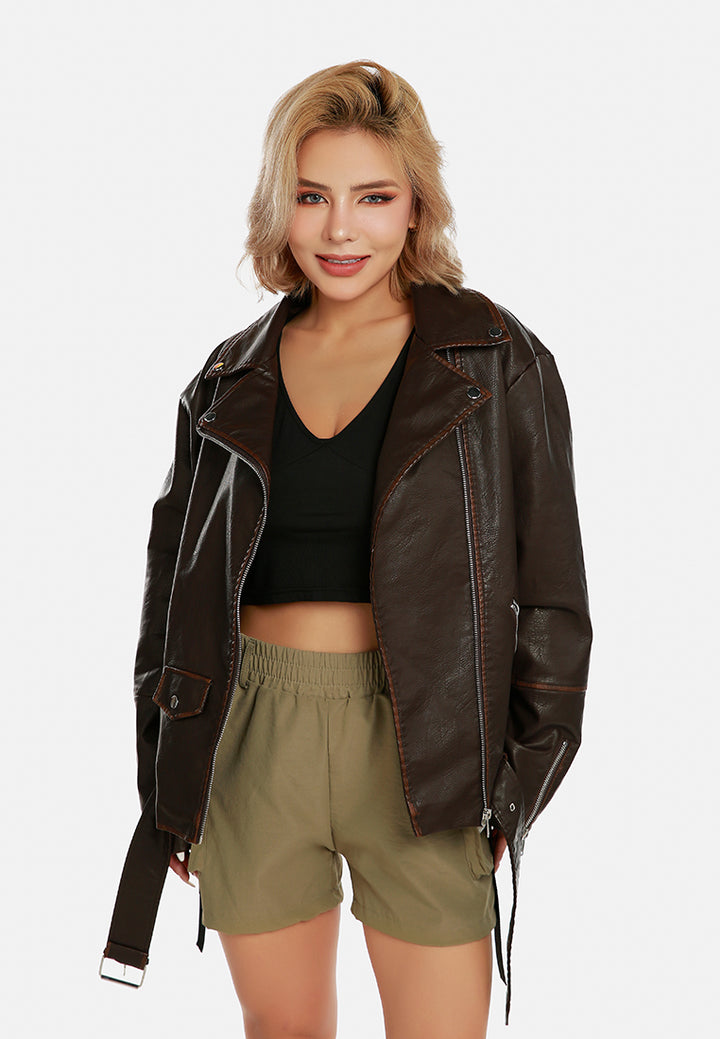 oversized biker jacket by ruw#color_brown