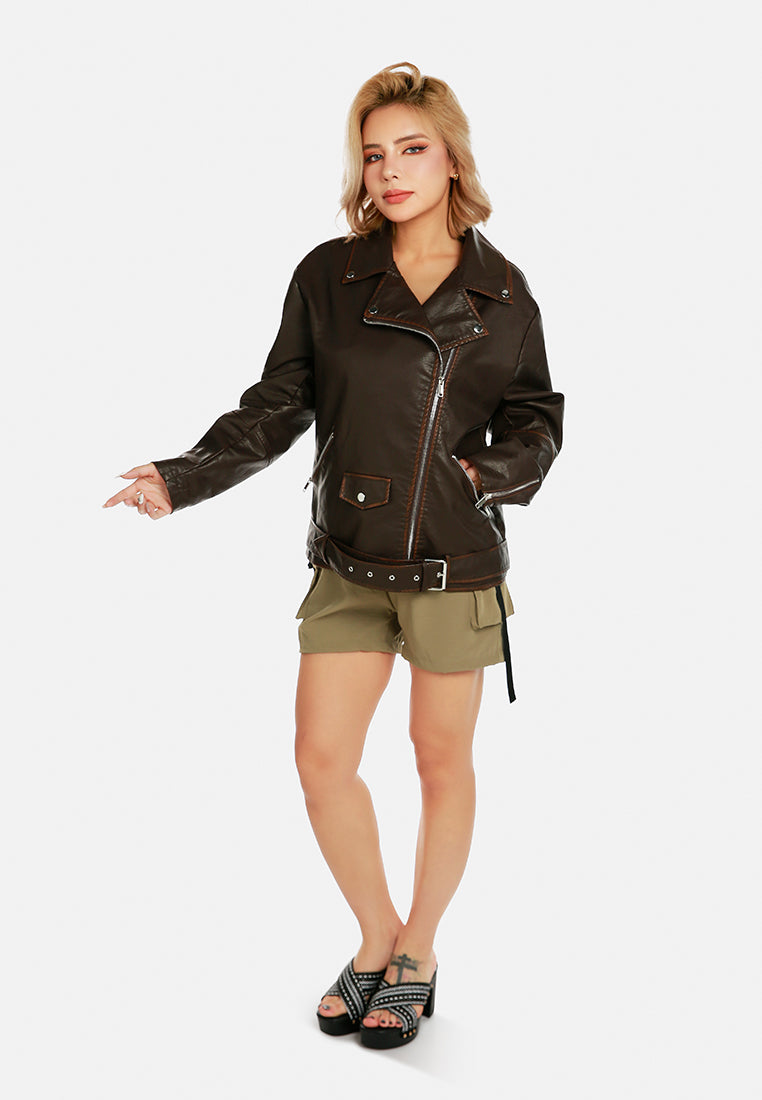 oversized biker jacket by ruw#color_brown