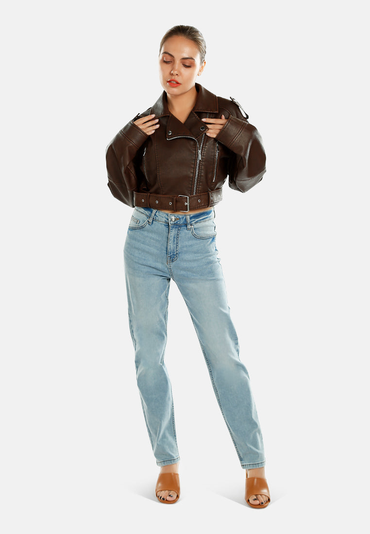 cropped biker jacket by ruw#color_brown