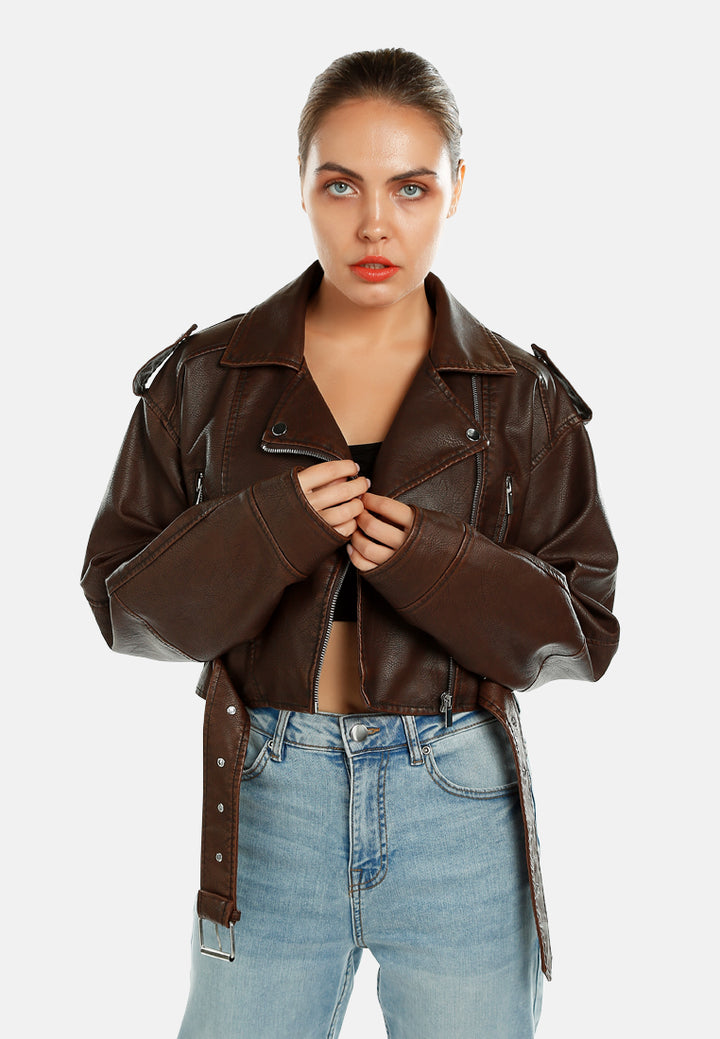 cropped biker jacket by ruw#color_brown