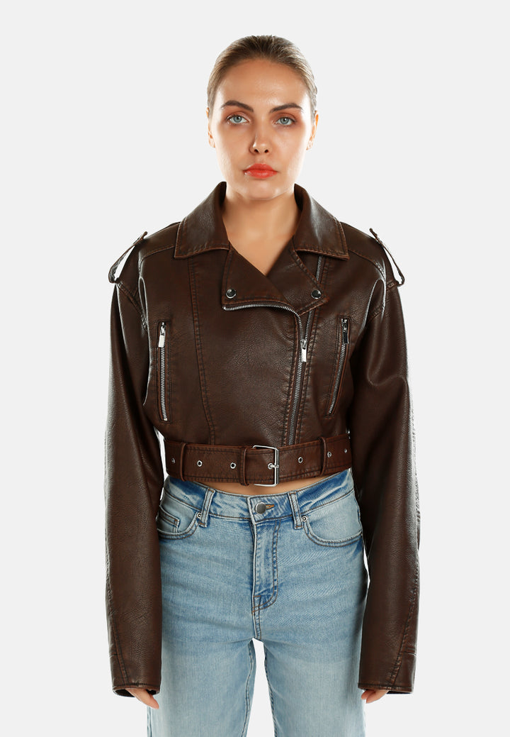 cropped biker jacket by ruw#color_brown