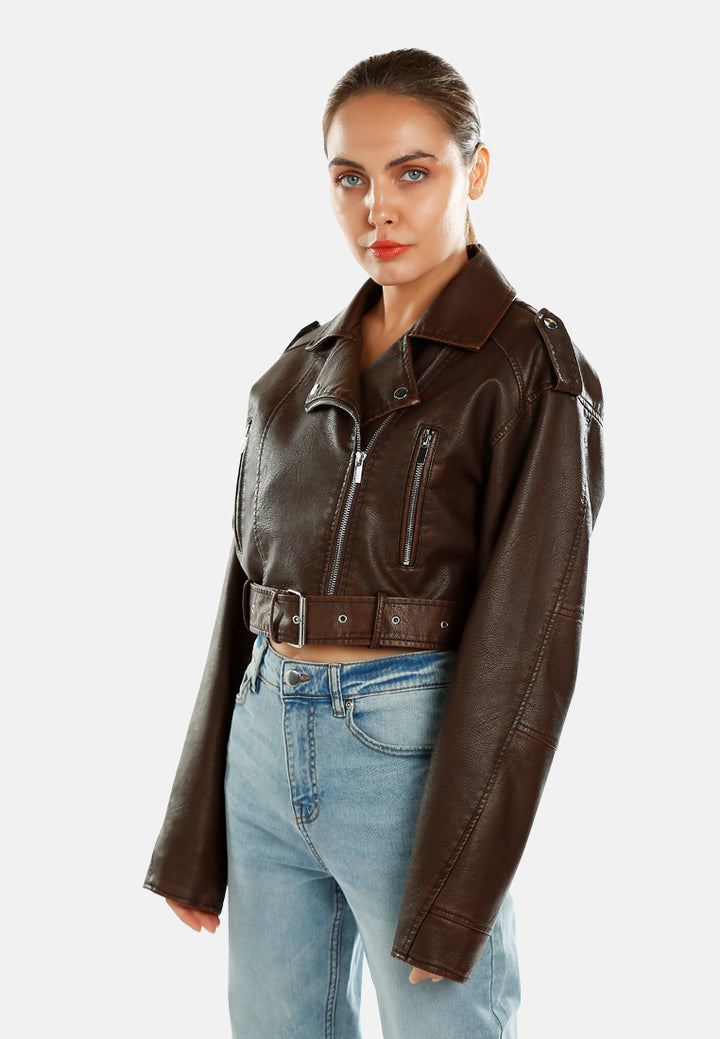 cropped biker jacket by ruw#color_brown