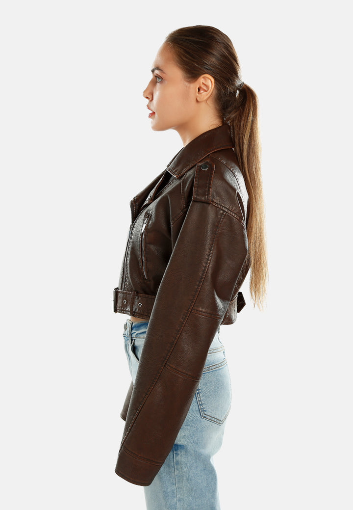 cropped biker jacket by ruw#color_brown