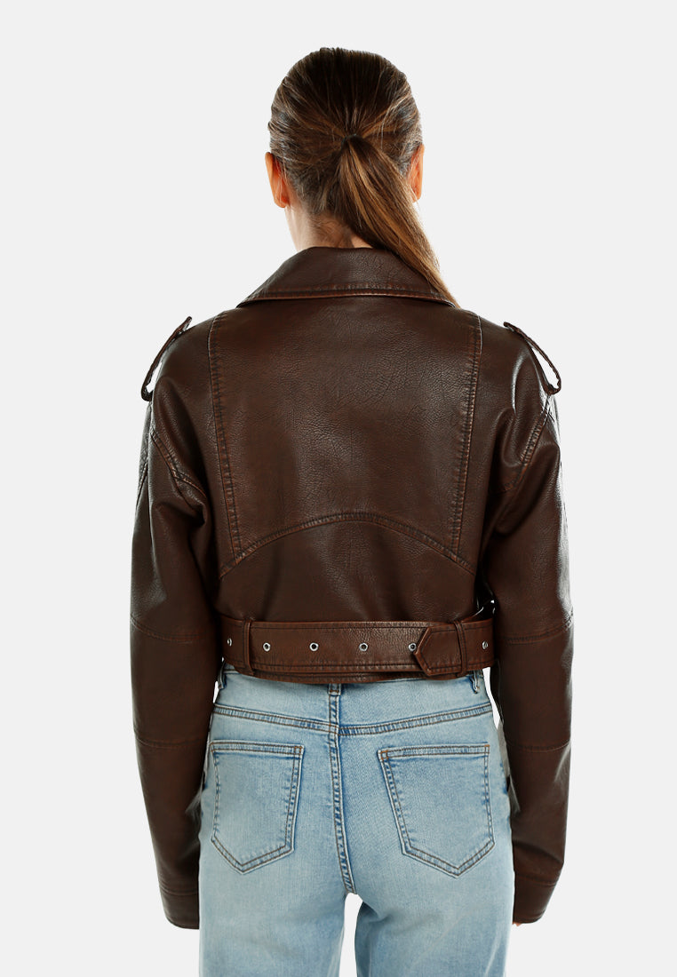 cropped biker jacket by ruw#color_brown