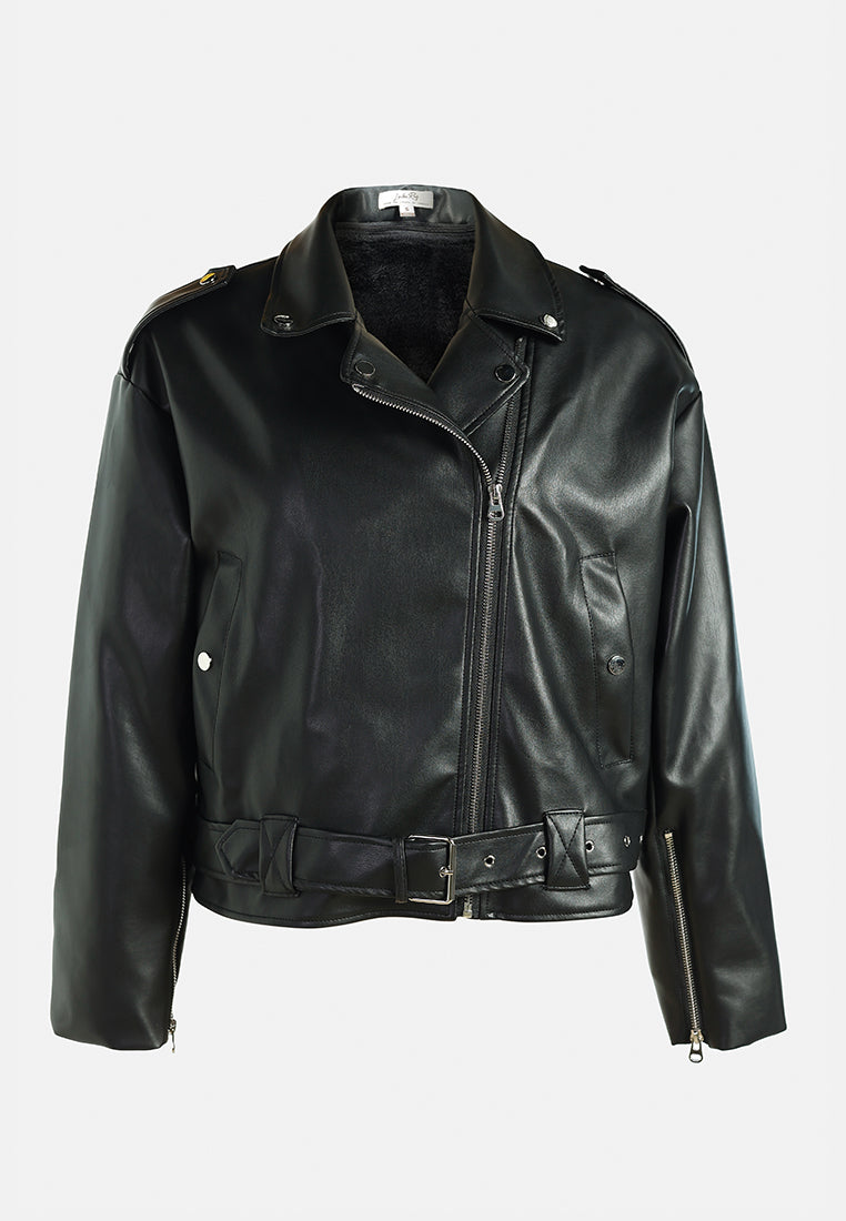 belted biker jacket by ruw#color_black