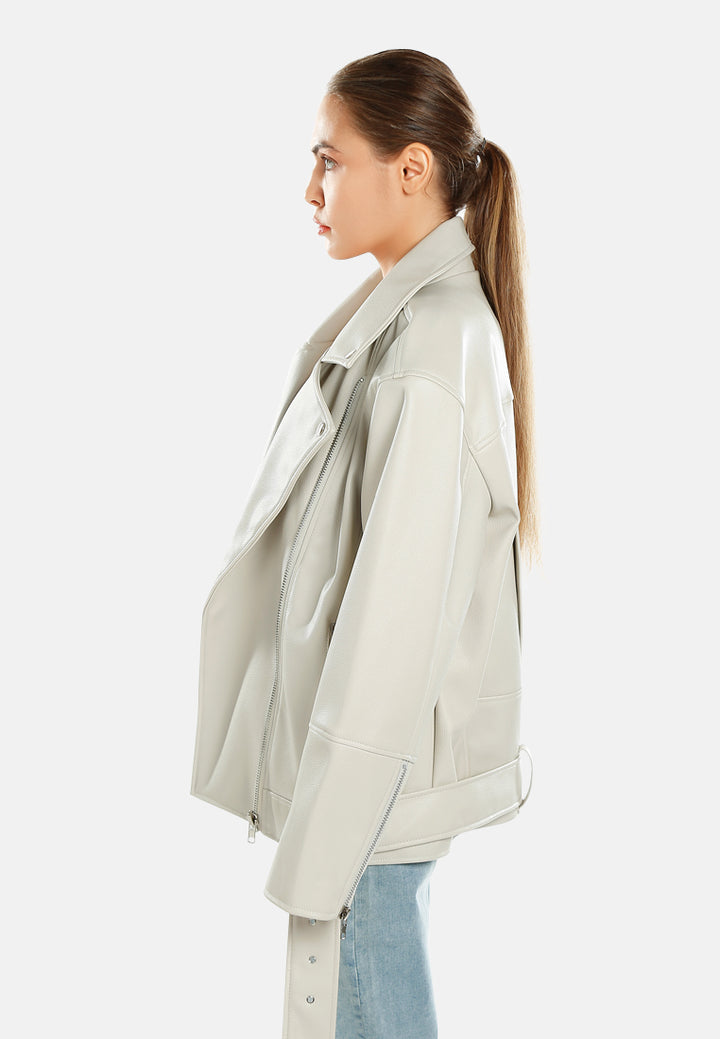 belted oversized biker jacket by ruw#color_stone