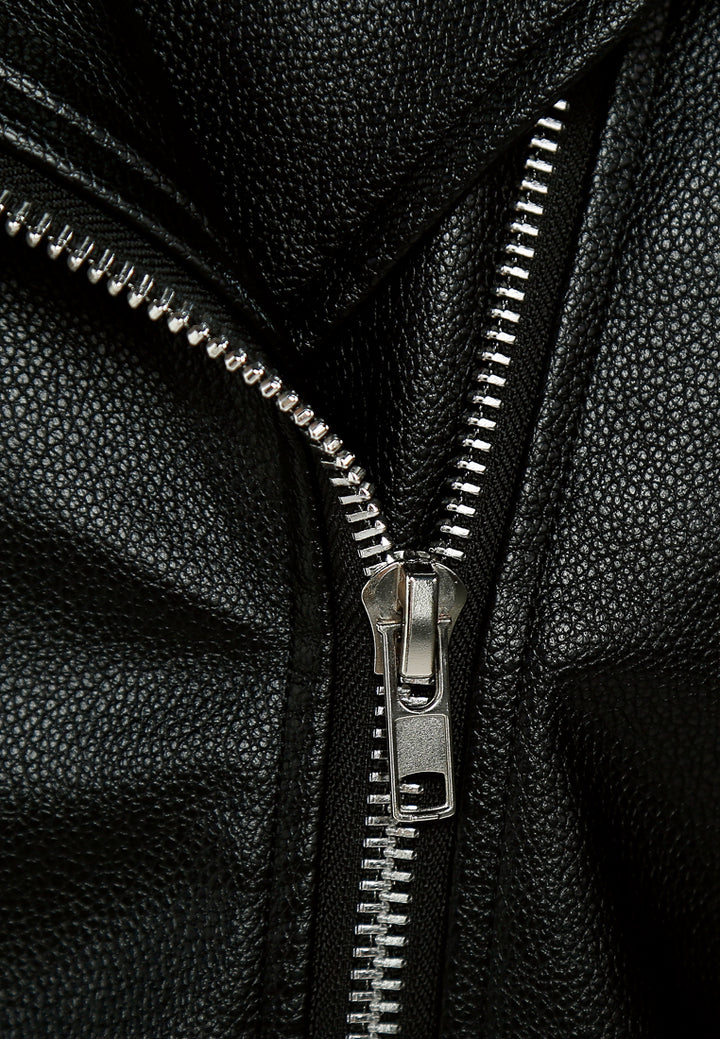 belted oversized biker jacket by ruw#color_black