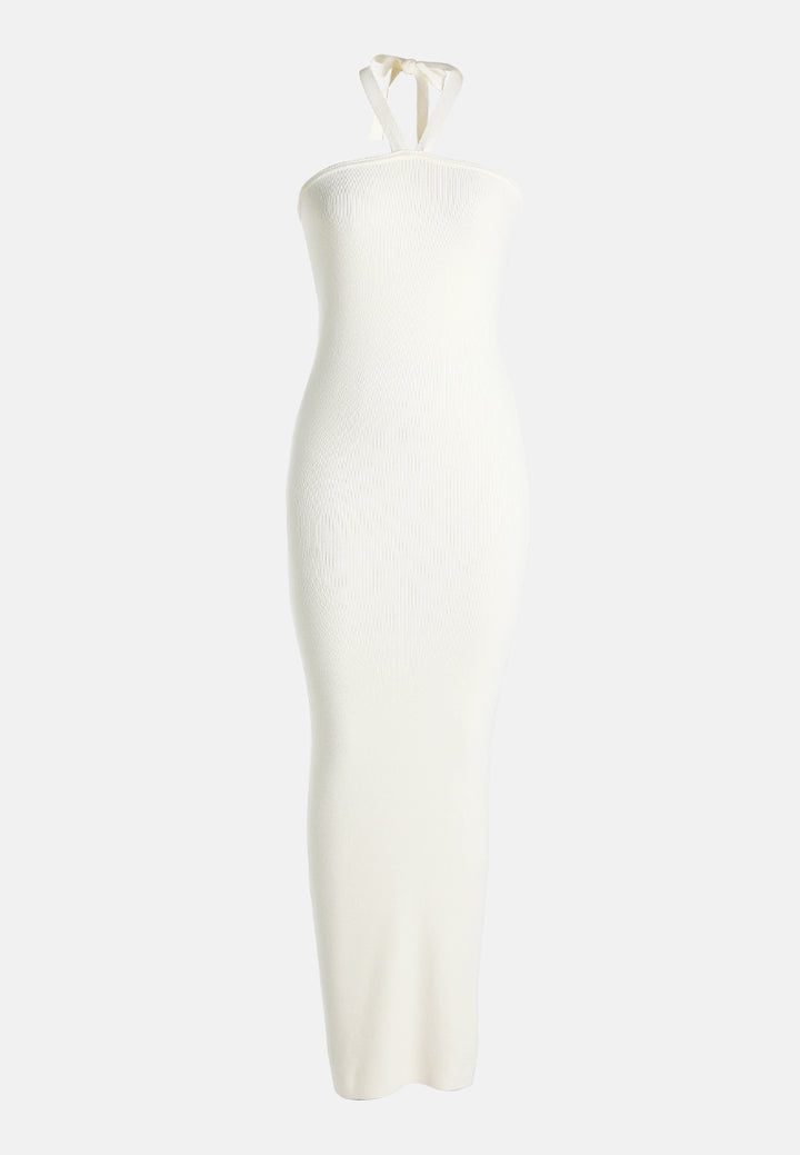 halter neck bodycon maxi dress by ruw#color_cream