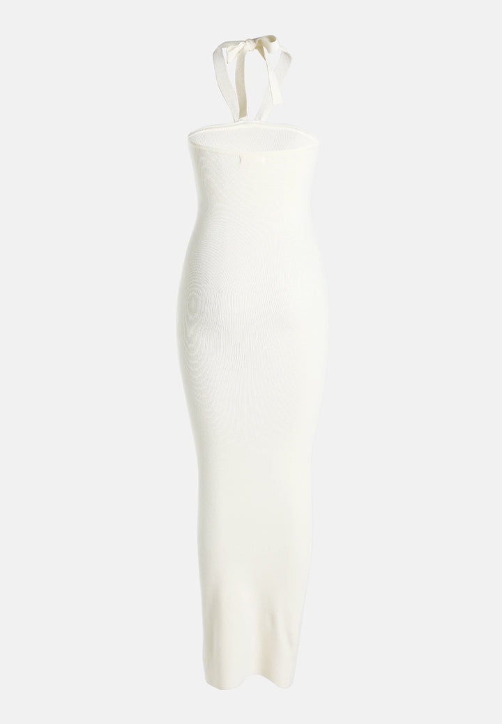 halter neck bodycon maxi dress by ruw#color_cream