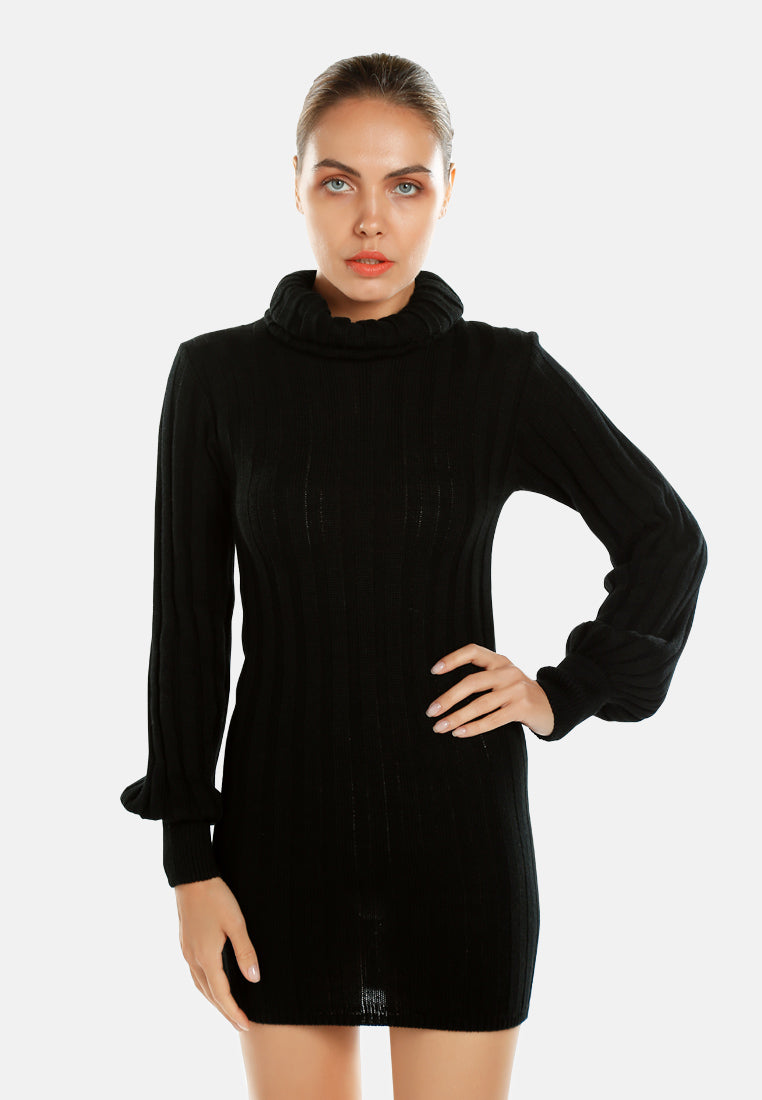 roll neck bodycon mini dress by ruw#color_black