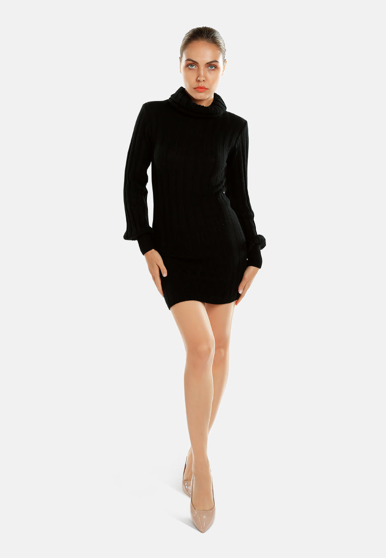 roll neck bodycon mini dress by ruw#color_black