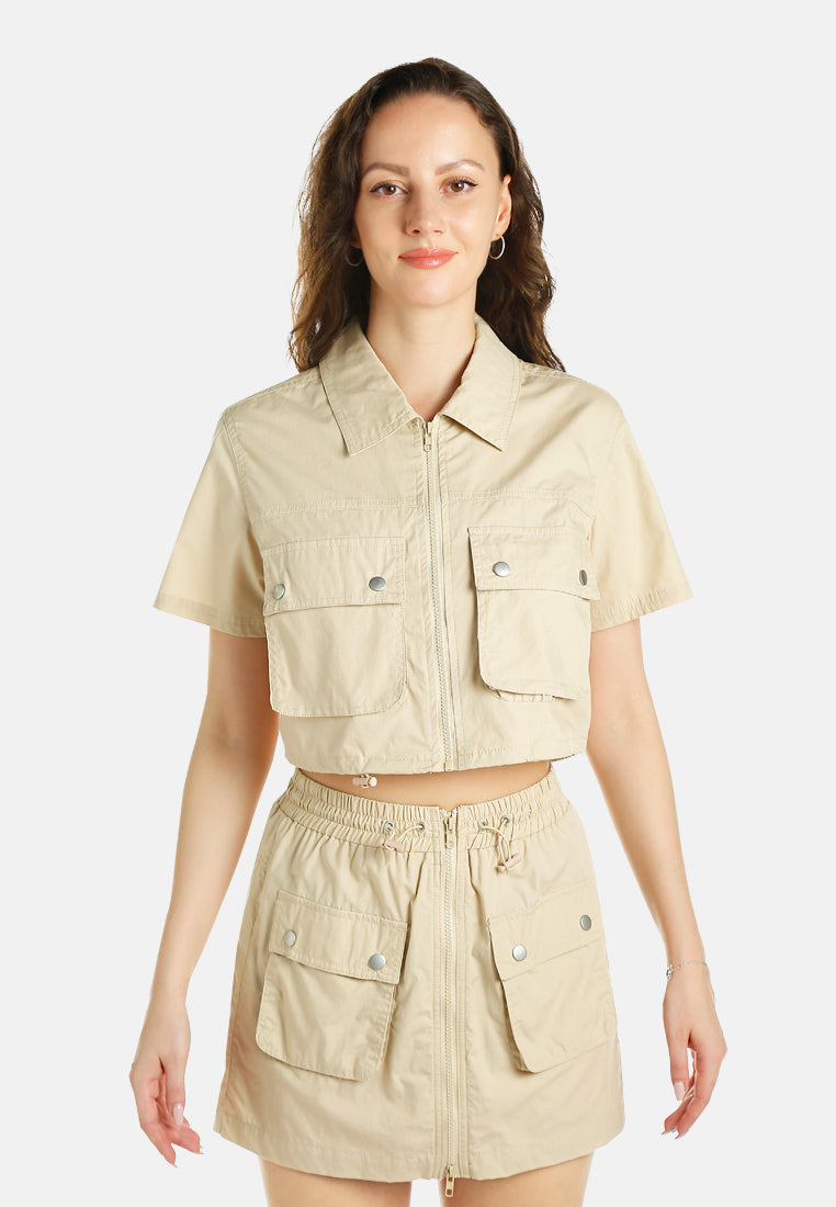 flap pocket poplin cargo jacket by ruw#color_lrish-cream