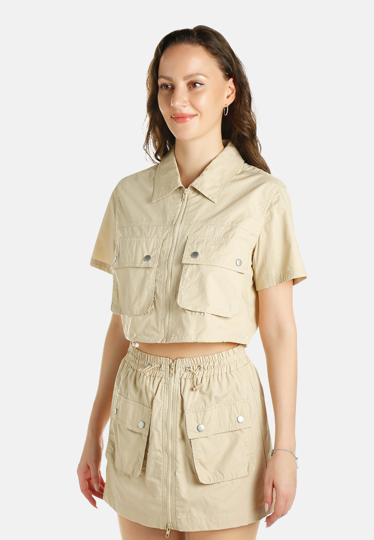 flap pocket poplin cargo jacket by ruw#color_lrish-cream