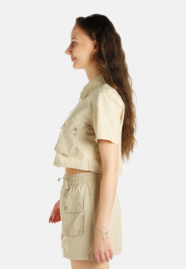 flap pocket poplin cargo jacket by ruw#color_lrish-cream