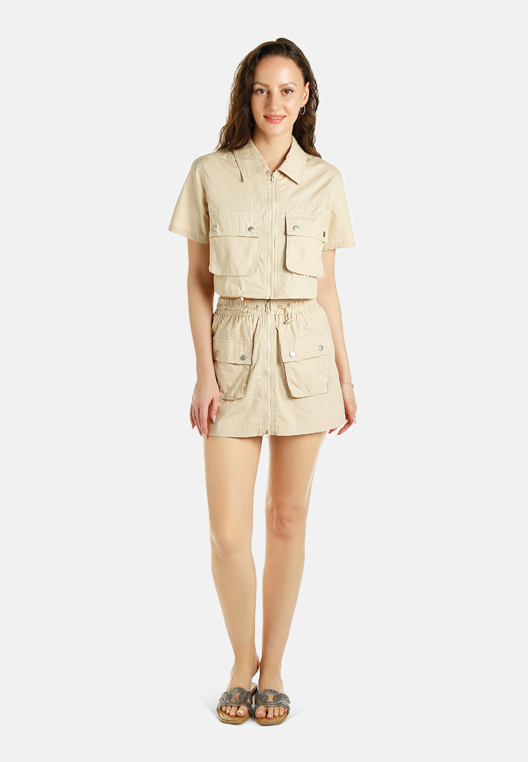 flap pocket cargo mini skirt by ruw#color_lrish-cream