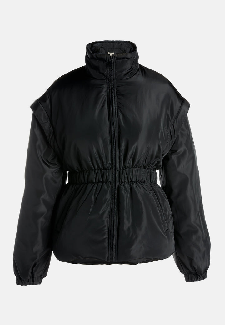 cinched waist puffer jacket by ruw#color_black