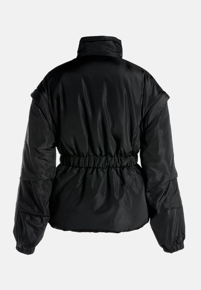 cinched waist puffer jacket by ruw#color_black