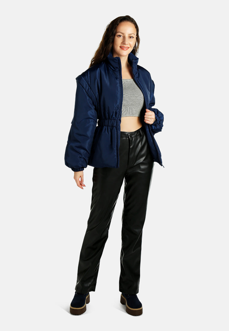 cinched waist puffer jacket by ruw#color_navy