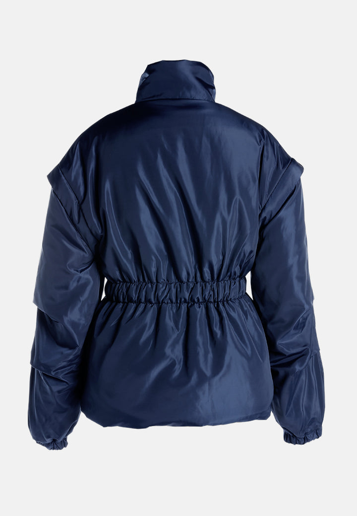 cinched waist puffer jacket by ruw#color_navy