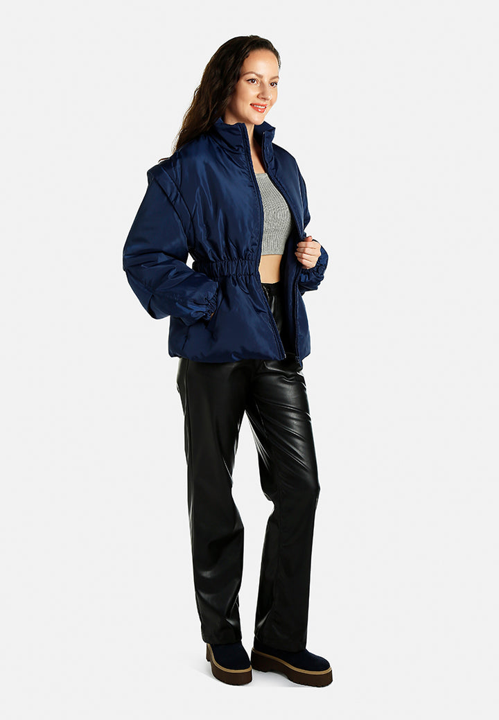 cinched waist puffer jacket by ruw#color_navy