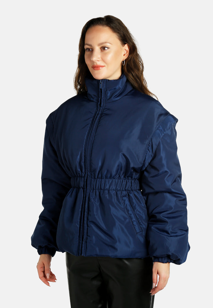 cinched waist puffer jacket by ruw#color_navy