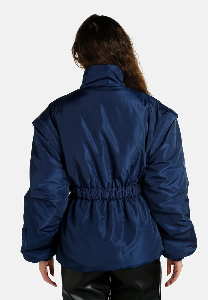 cinched waist puffer jacket by ruw#color_navy