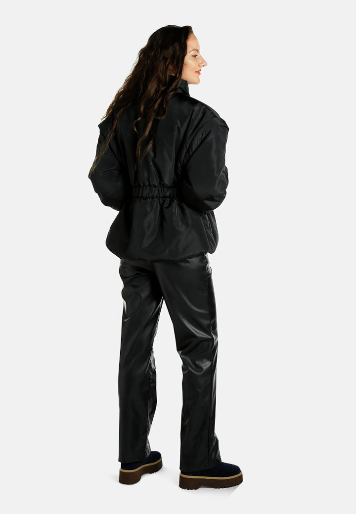 cinched waist puffer jacket by ruw#color_black