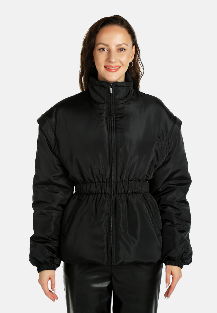 cinched waist puffer jacket by ruw#color_black