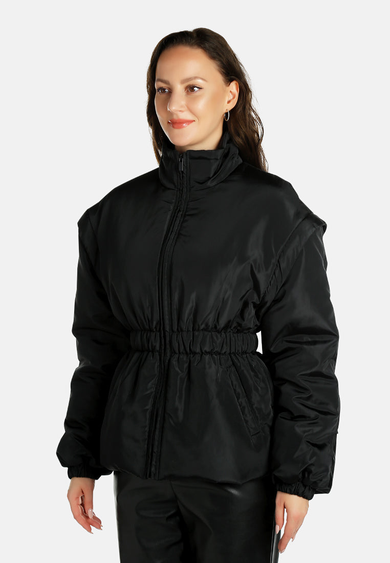 cinched waist puffer jacket by ruw#color_black