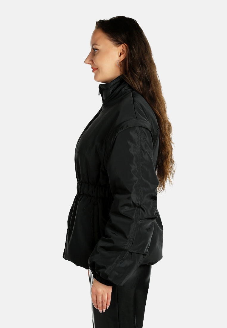 cinched waist puffer jacket by ruw#color_black