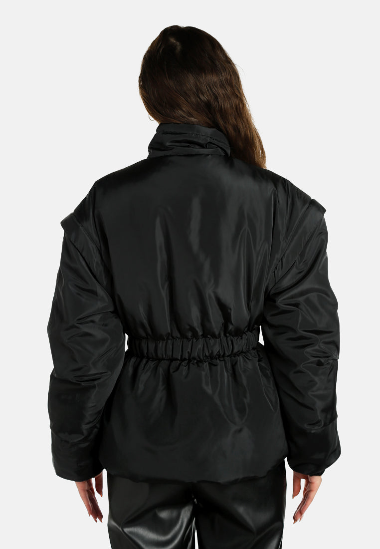 cinched waist puffer jacket by ruw#color_black