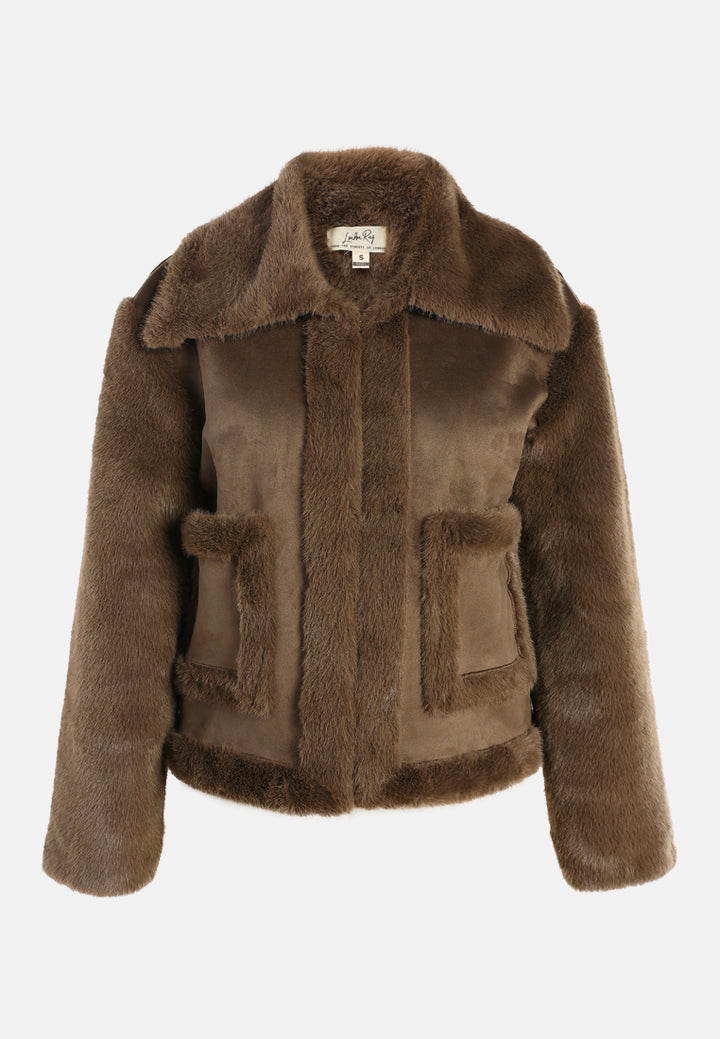 faux fur jacket by ruw#color_chocolate