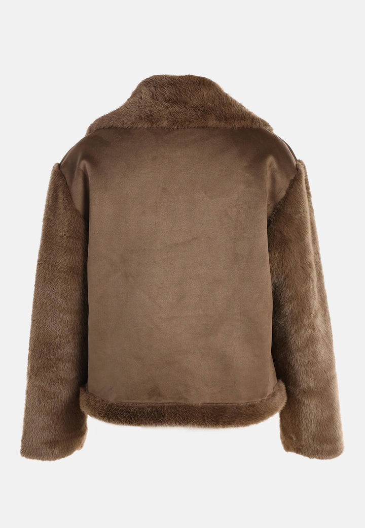 faux fur jacket by ruw#color_chocolate