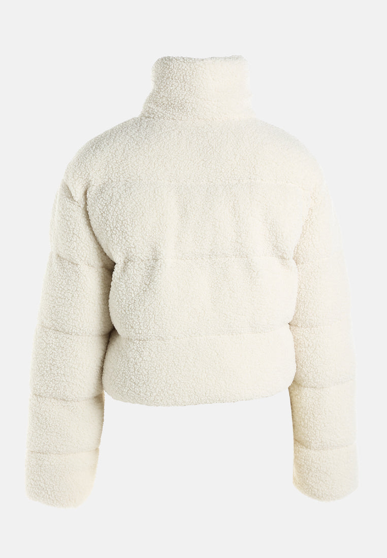 faux shearling puffer jacket by ruw#color_cream