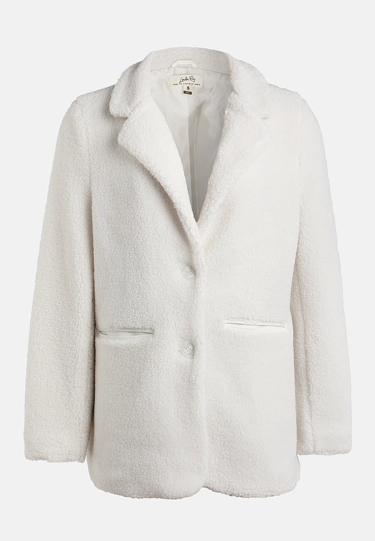 faux fur teddy oversized jacket in ecru by ruw#color_ecru