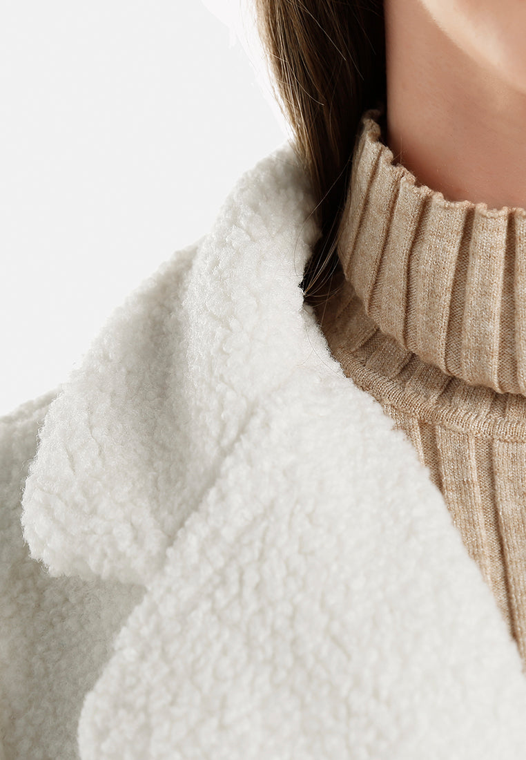 faux fur teddy oversized jacket in ecru by ruw#color_ecru