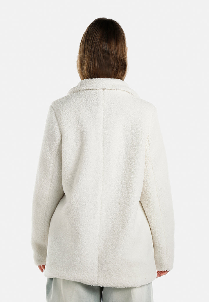 faux fur teddy oversized jacket in ecru by ruw#color_ecru