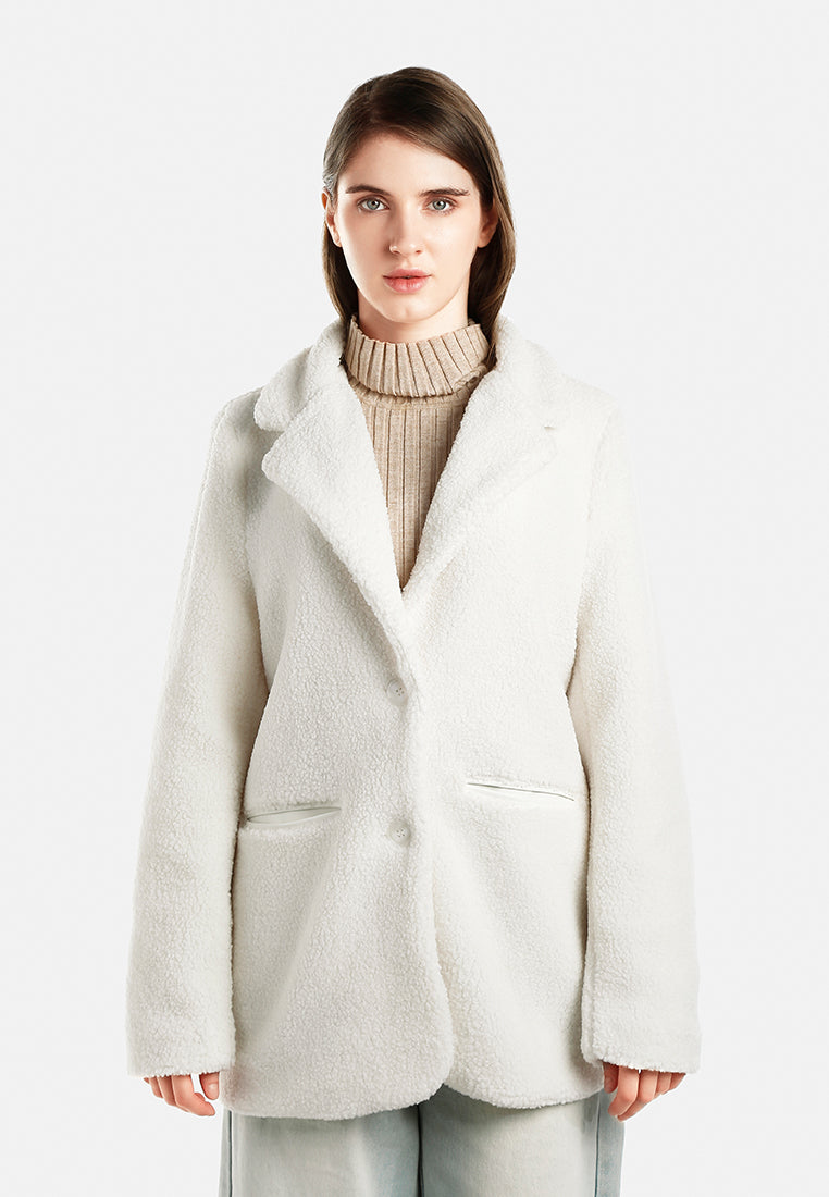 faux fur teddy oversized jacket in ecru by ruw#color_ecru