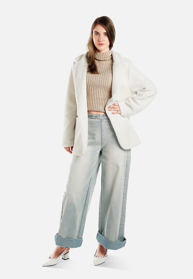 faux fur teddy oversized jacket in ecru by ruw#color_ecru