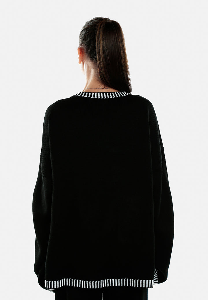 contrast stitch detail knit sweater jumper in by ruw#color_black