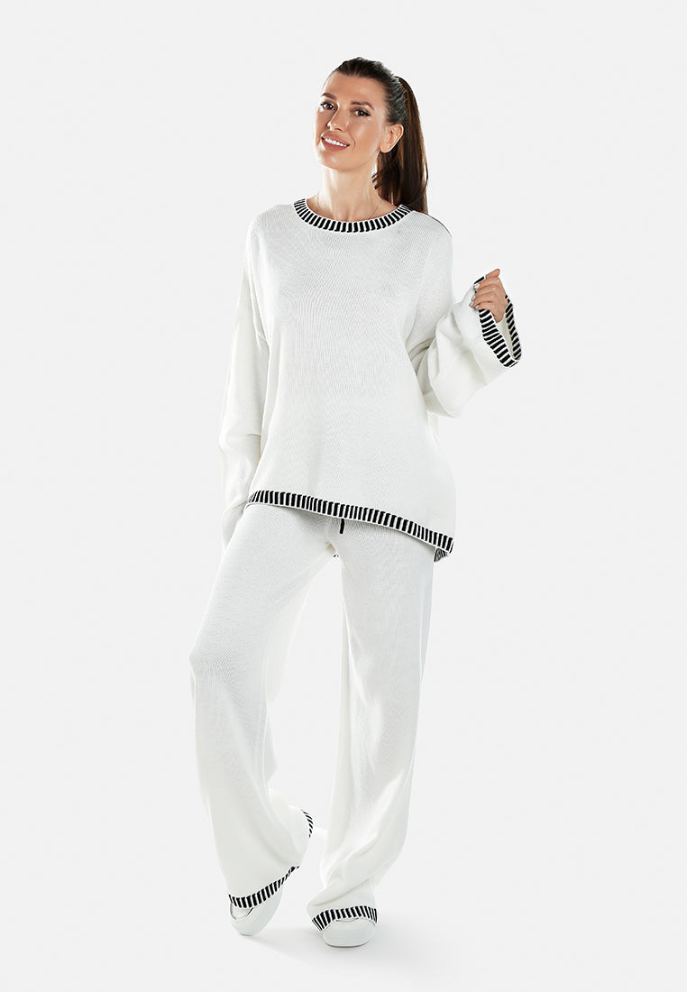 Contrast Stitch Detail Knit Sweater Trouser by RUW