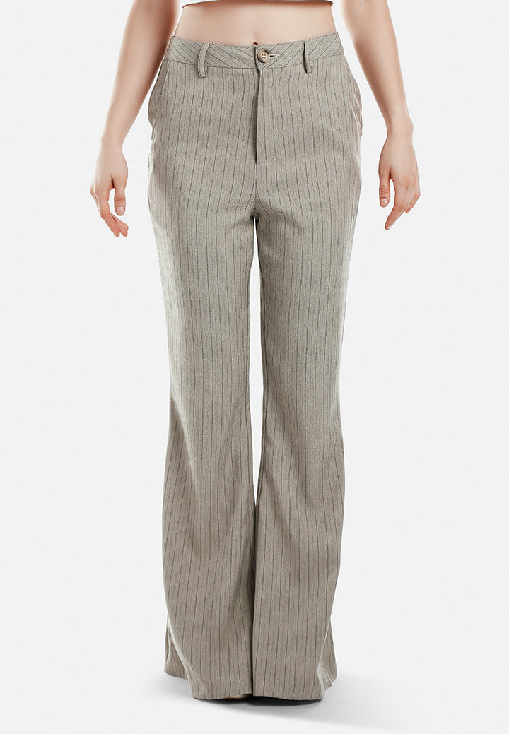 herringbone slim flare trousers by ruw#color_taupe