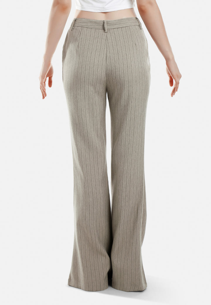 herringbone slim flare trousers by ruw#color_taupe