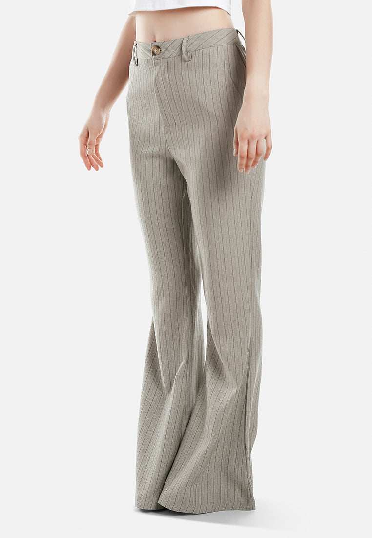 herringbone slim flare trousers by ruw#color_taupe