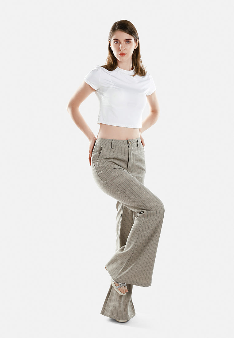 herringbone slim flare trousers by ruw#color_taupe