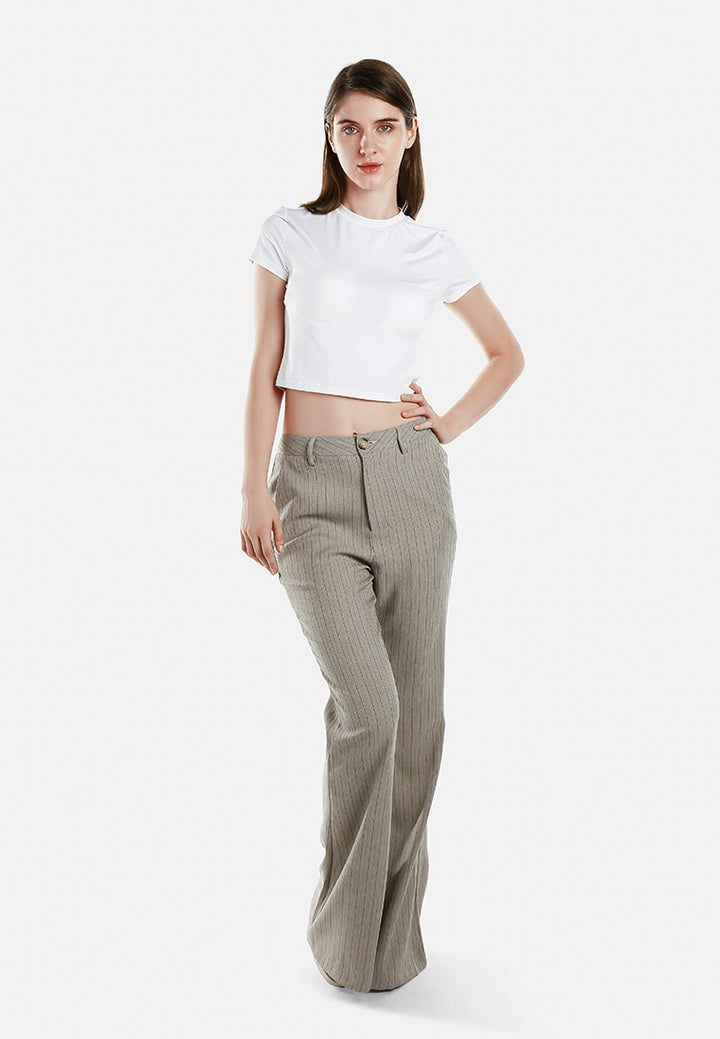 herringbone slim flare trousers by ruw#color_taupe