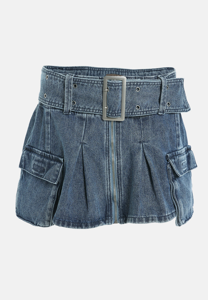 mini pleated cargo skirt by ruw#color_blue