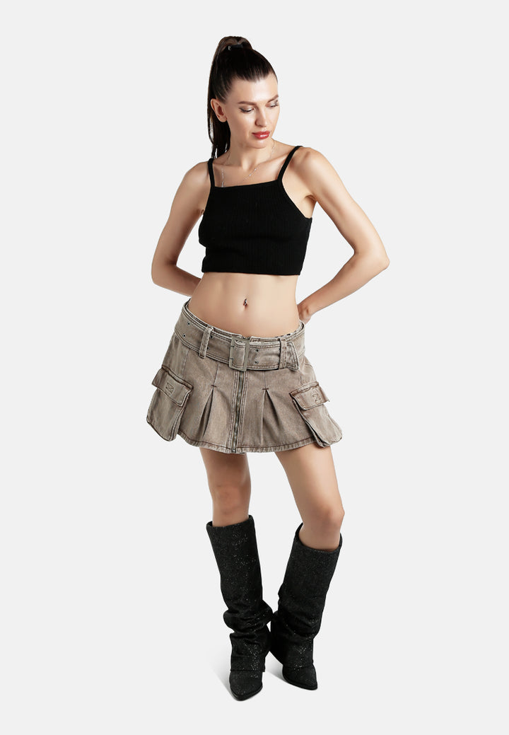 mini pleated cargo skirt by ruw#color_cafe