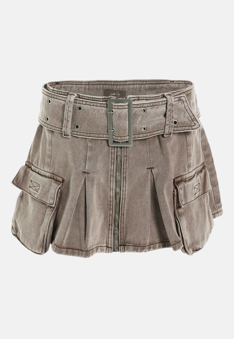 mini pleated cargo skirt by ruw#color_cafe